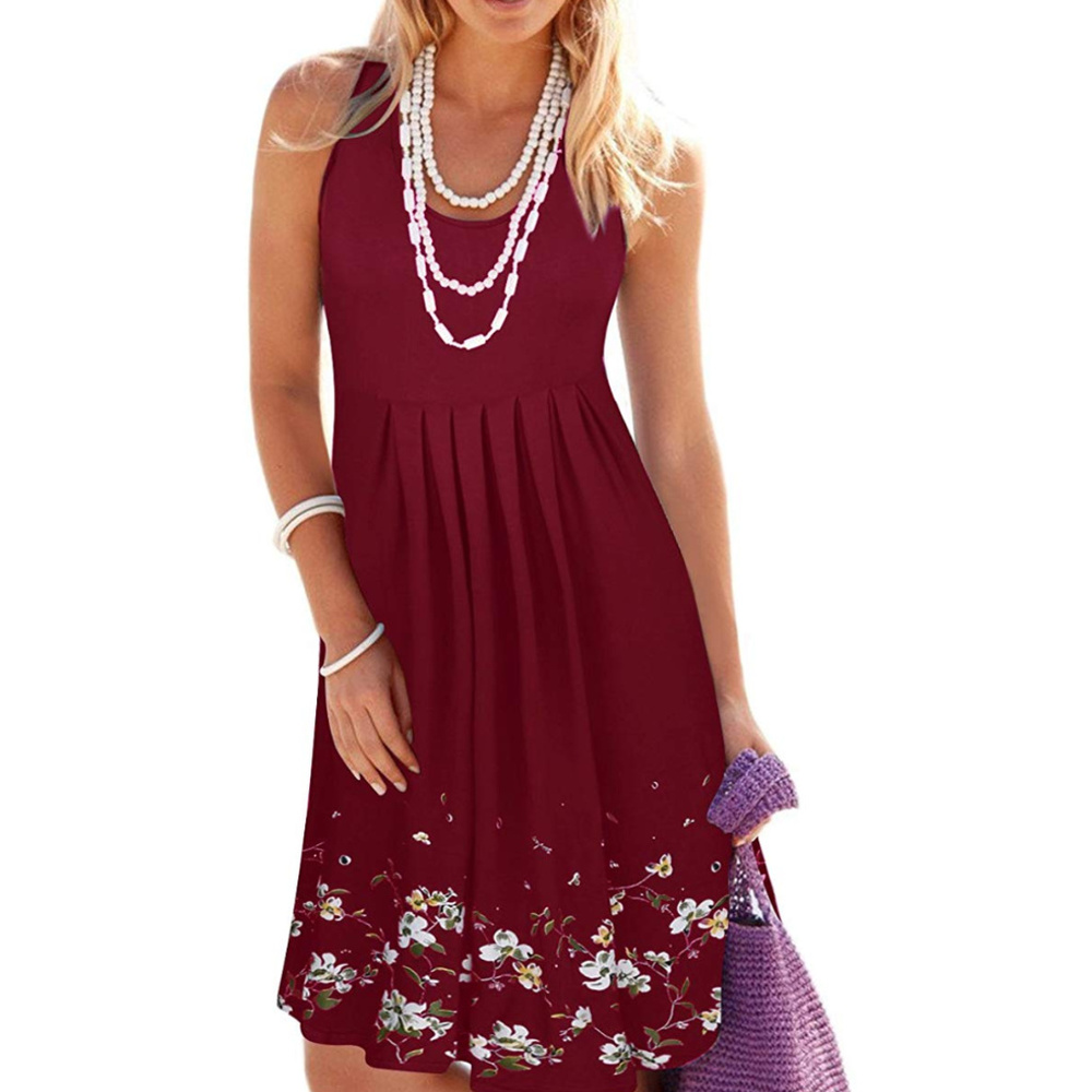 Maroon Summer Casual Loose Sleeveless Dress